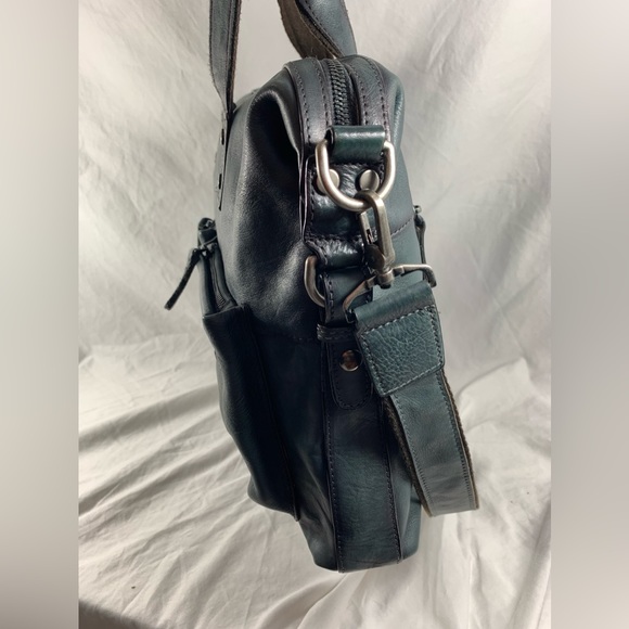 Genuine IVTG distressed blue leather briefcase messenger bag crossbody - Picture 16 of 16